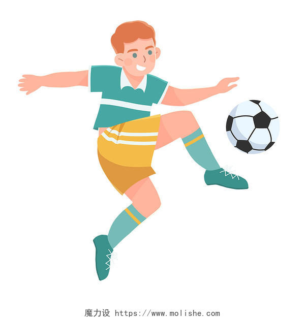 扁平运动员踢足球卡通人物元素世界杯素材踢足球手绘插画踢足球元素